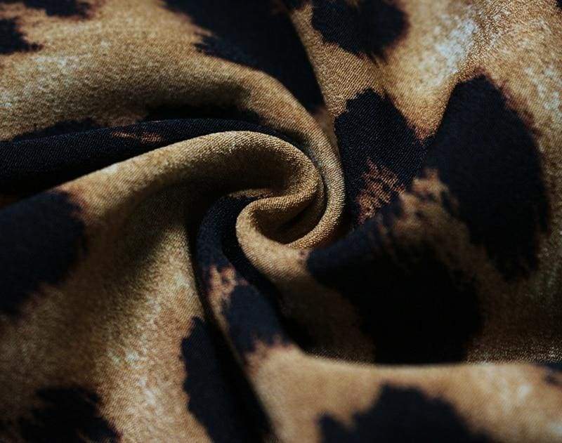 Leopard Dress Loose Long Sleeve Deep V-neck A-line Dress Mssaz Desses