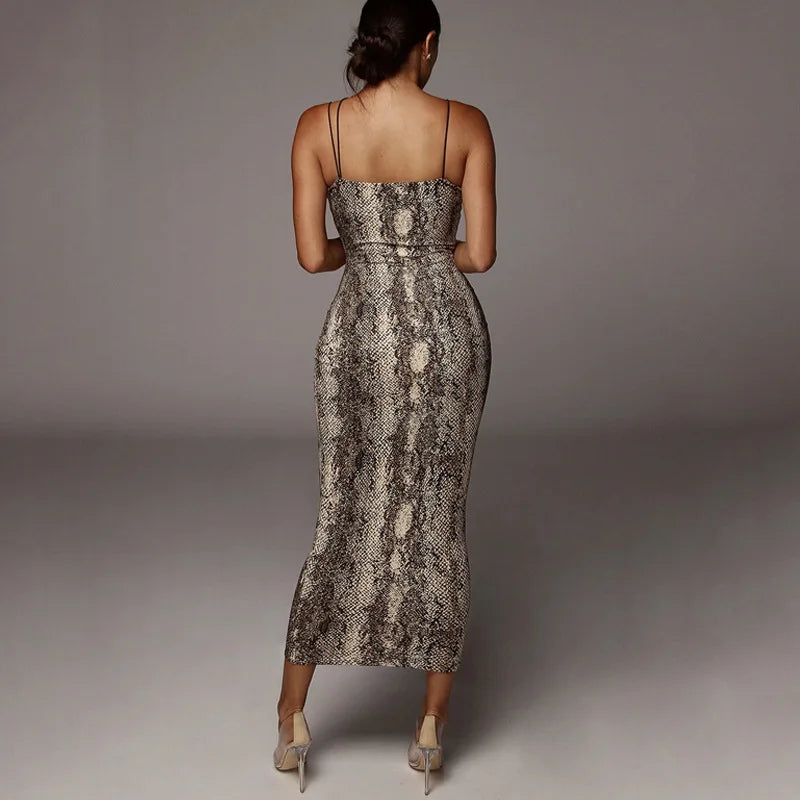 Leopard Print Sleeveless V-neck Spring Streetwear Christmas Party Outfits Midi Dress Mssaz Desses