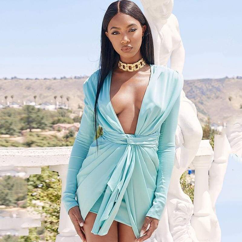 Long Sleeve Vintage  Dresses Deep V Neck Solid Party Dresses Casual Bodycon Short Dress Vestidos Mssaz Desses
