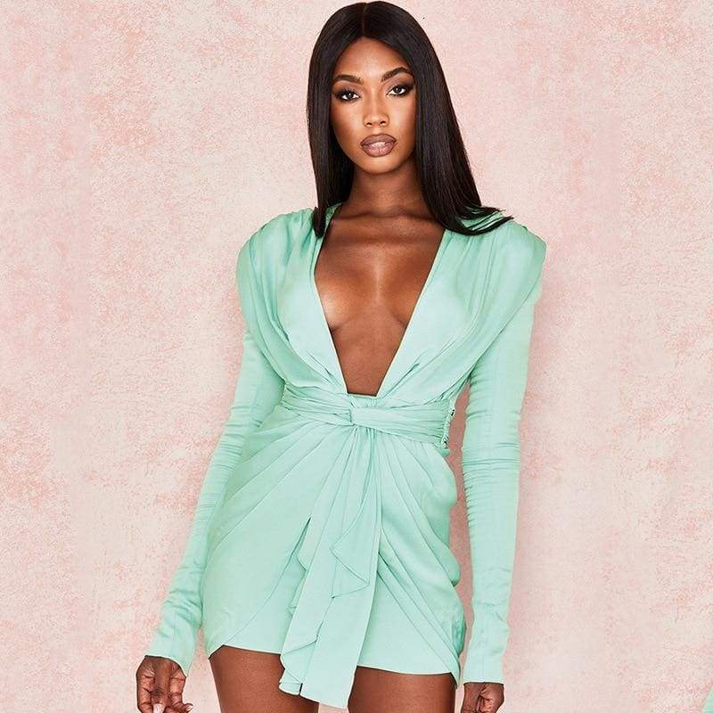 Long Sleeve Vintage  Dresses Deep V Neck Solid Party Dresses Casual Bodycon Short Dress Vestidos Mssaz Desses