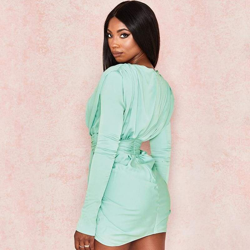 Long Sleeve Vintage  Dresses Deep V Neck Solid Party Dresses Casual Bodycon Short Dress Vestidos Mssaz Desses