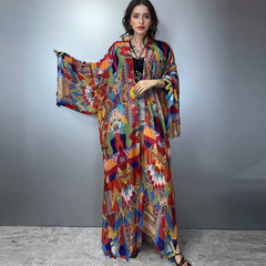 Luxury Kimono Print Coat Loose Tassels Long Beach Holiday Swimming Cover Up Party Dresses Mssza