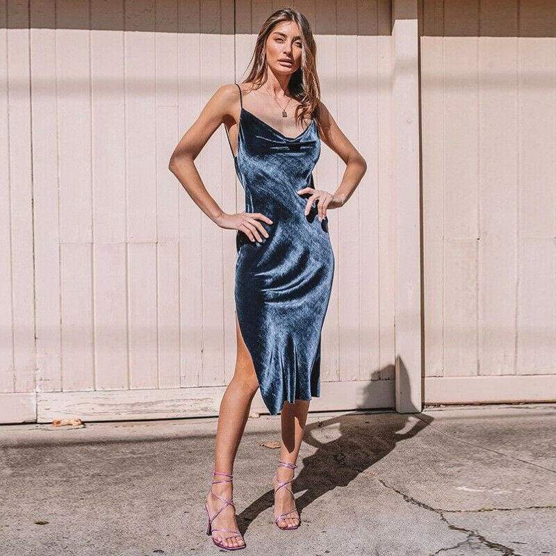 New Elegant  Solid Split Sleveless V Neck Glitter Dress Ladies Bandage Bodycon Evening Party Formal Dress Mssaz Desses