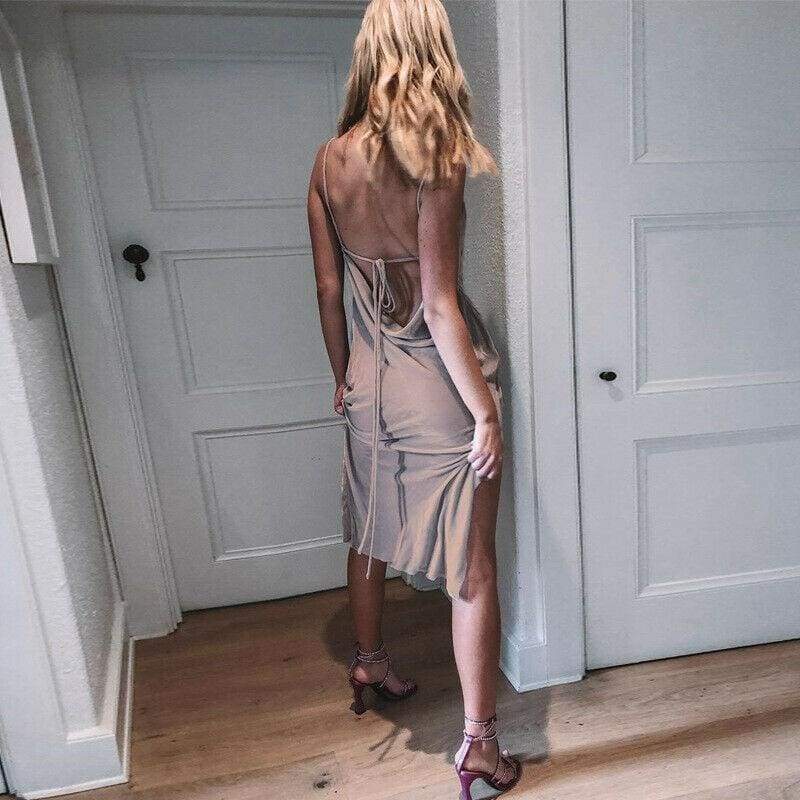 New Elegant  Solid Split Sleveless V Neck Glitter Dress Ladies Bandage Bodycon Evening Party Formal Dress Mssaz Desses