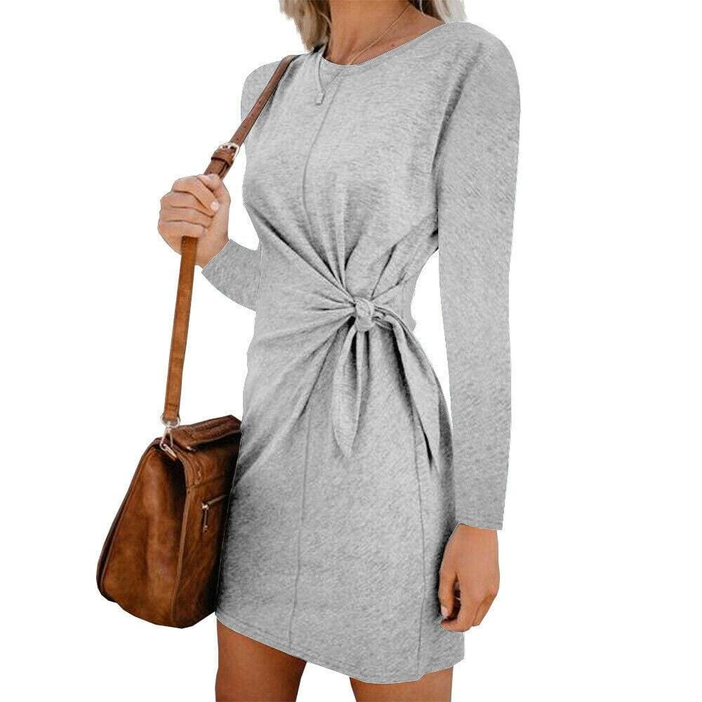 New Casual Sweatshirt Long Sleeve Crew Neck Lace-Up Autumn Winter Dress Elegant Ladies Bodycon T-Shirt Dress Mssaz Desses