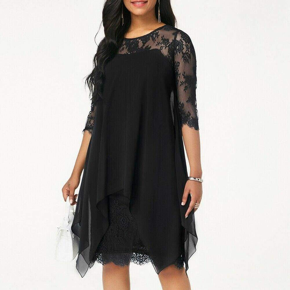 New 3/4 Sleeve Causal Loose Lace Evening Formal Dress Elegant Office Ladies  Party Beach Holiday Sundress Mssaz Desses