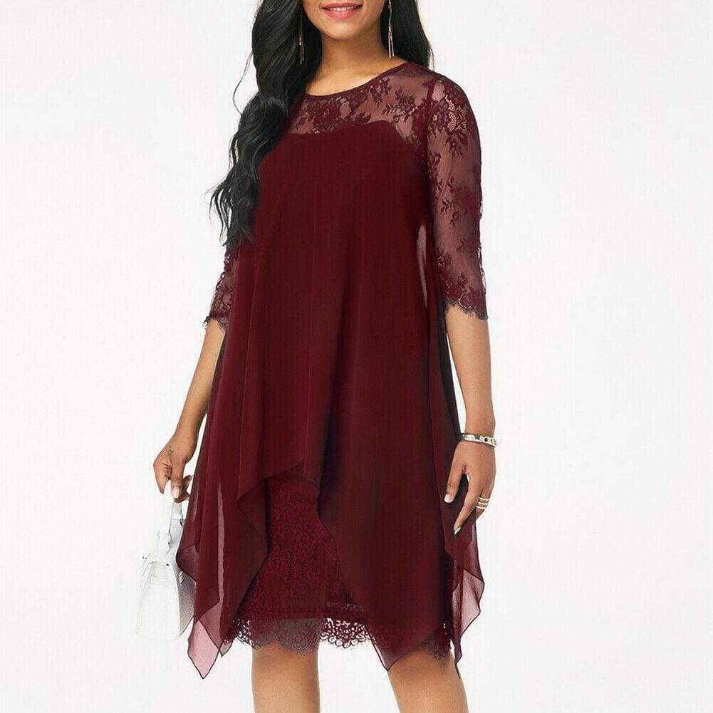 New 3/4 Sleeve Causal Loose Lace Evening Formal Dress Elegant Office Ladies  Party Beach Holiday Sundress Mssaz Desses