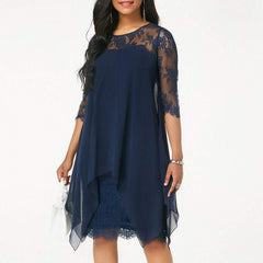 New 3/4 Sleeve Causal Loose Lace Evening Formal Dress Elegant Office Ladies  Party Beach Holiday Sundress Mssaz Desses