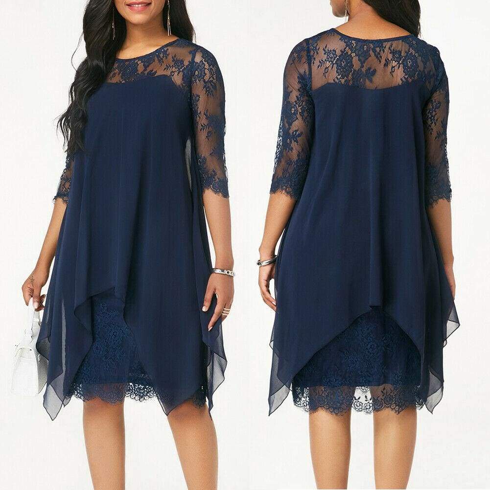 New 3/4 Sleeve Causal Loose Lace Evening Formal Dress Elegant Office Ladies  Party Beach Holiday Sundress Mssaz Desses