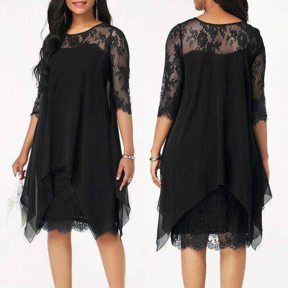 New 3/4 Sleeve Causal Loose Lace Evening Formal Dress Elegant Office Ladies  Party Beach Holiday Sundress Mssaz Desses