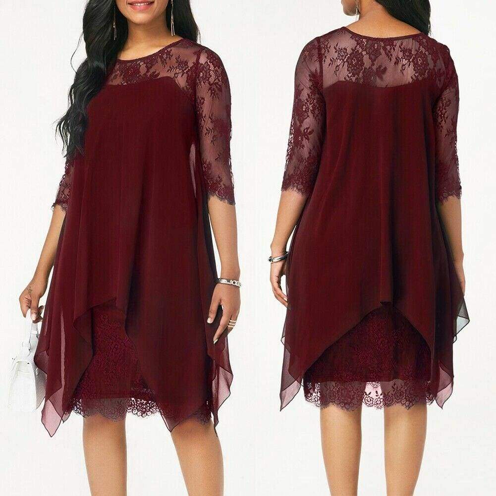 New 3/4 Sleeve Causal Loose Lace Evening Formal Dress Elegant Office Ladies  Party Beach Holiday Sundress Mssaz Desses