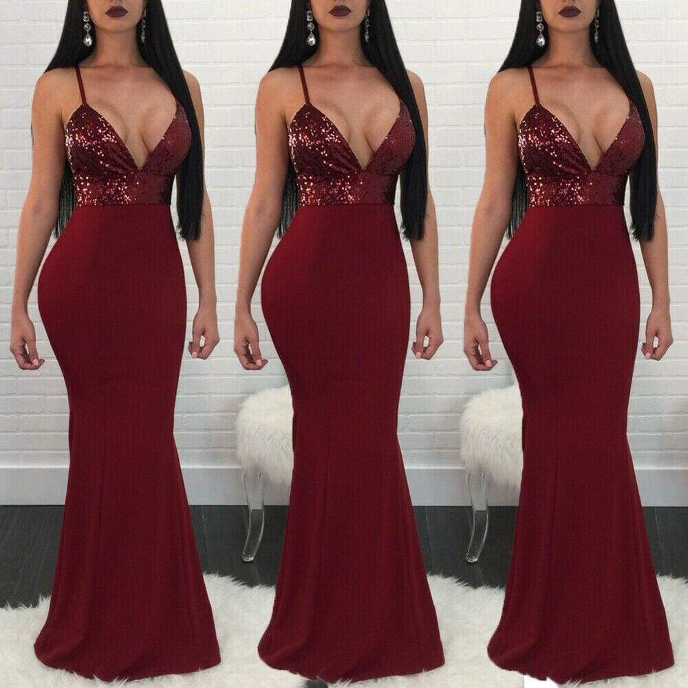 New Formal Prom Long Sequin Dress V-Neck Sleeveless Bodycon SunDress Party Cocktail Long Slim Dress Mssaz Desses