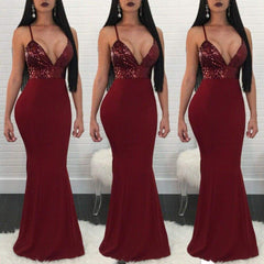 New Formal Prom Long Sequin Dress V-Neck Sleeveless Bodycon SunDress Party Cocktail Long Slim Dress Mssaz Desses