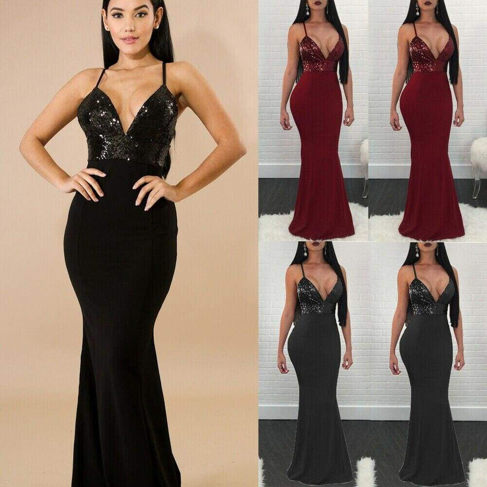 New Formal Prom Long Sequin Dress V-Neck Sleeveless Bodycon SunDress Party Cocktail Long Slim Dress Mssaz Desses