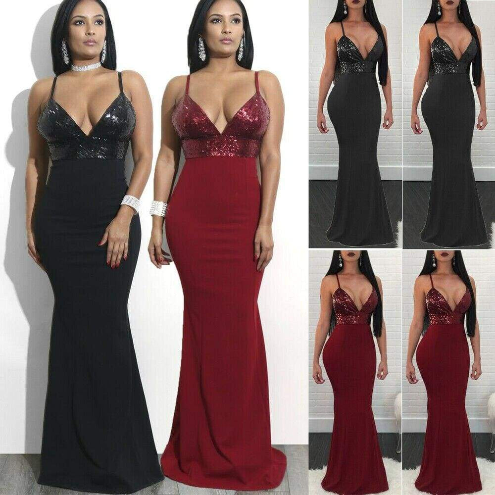 New Formal Prom Long Sequin Dress V-Neck Sleeveless Bodycon SunDress Party Cocktail Long Slim Dress Mssaz Desses