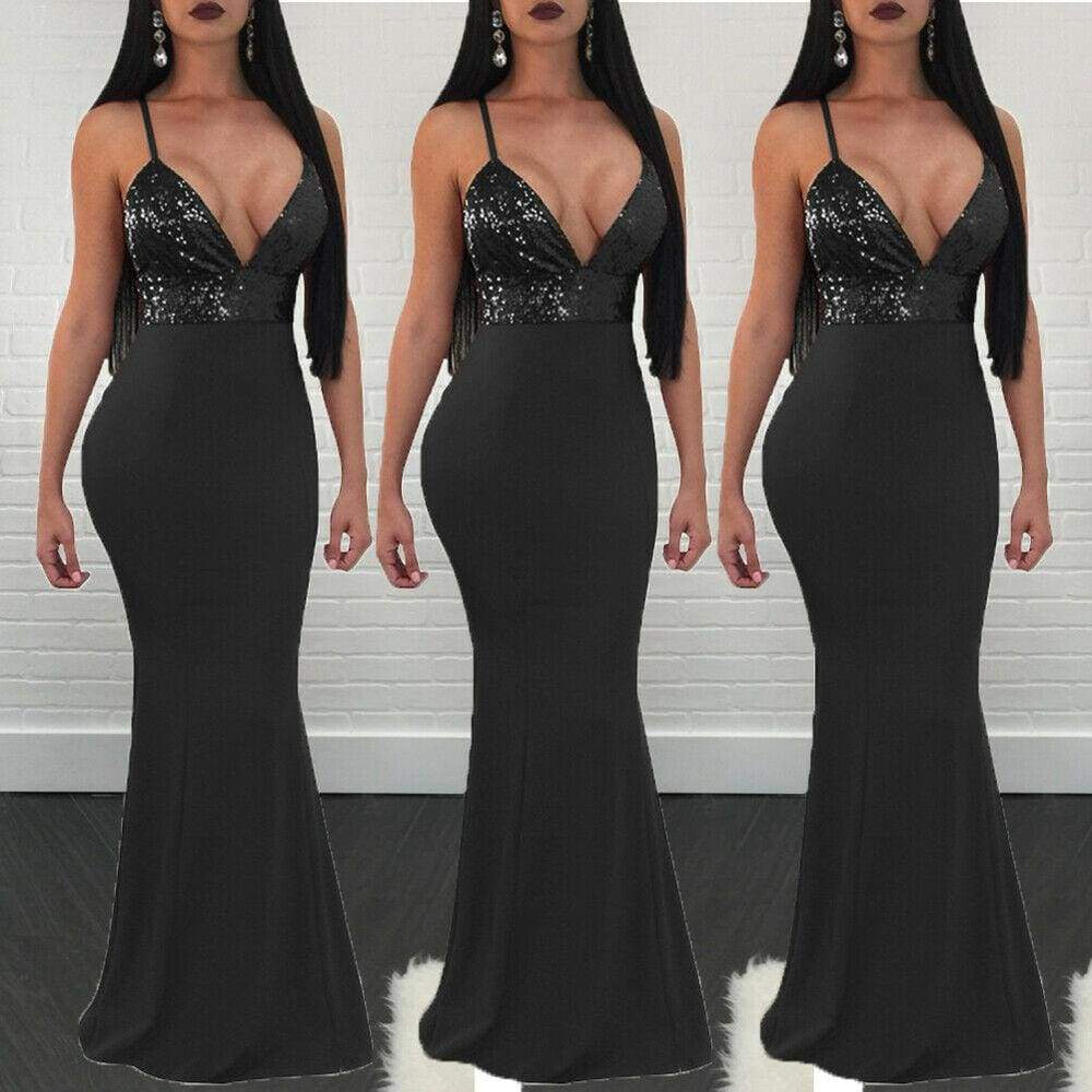 New Formal Prom Long Sequin Dress V-Neck Sleeveless Bodycon SunDress Party Cocktail Long Slim Dress Mssaz Desses