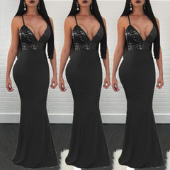 New Formal Prom Long Sequin Dress V-Neck Sleeveless Bodycon SunDress Party Cocktail Long Slim Dress Mssaz Desses