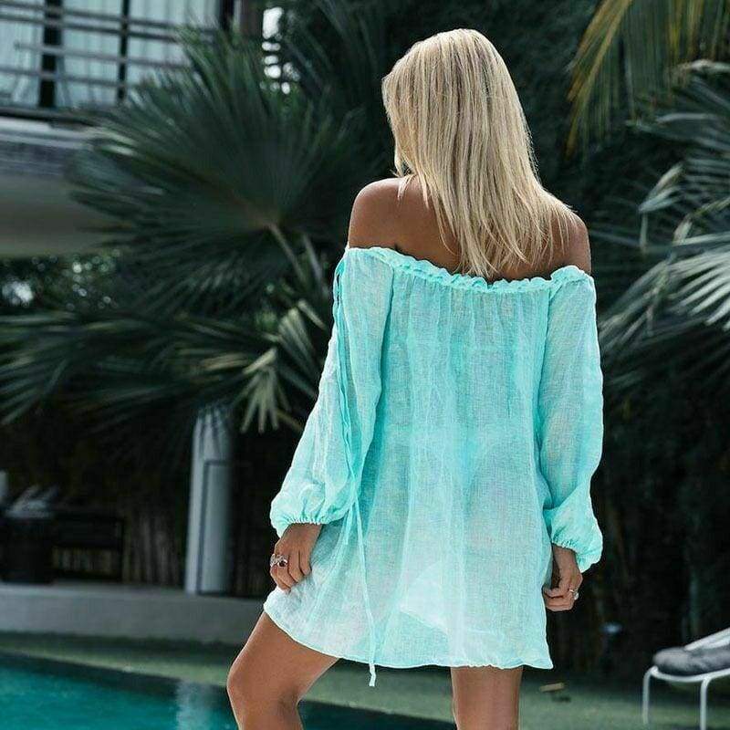 New Ladies Boho   Off Shoulder Mini Short Dress  Beach Solid Casual Loose Dress Sundress Mssaz Desses