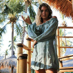 New Ladies Boho   Off Shoulder Mini Short Dress  Beach Solid Casual Loose Dress Sundress Mssaz Desses