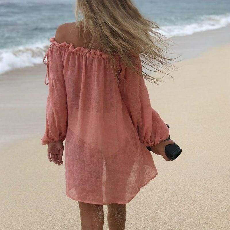 New Ladies Boho   Off Shoulder Mini Short Dress  Beach Solid Casual Loose Dress Sundress Mssaz Desses