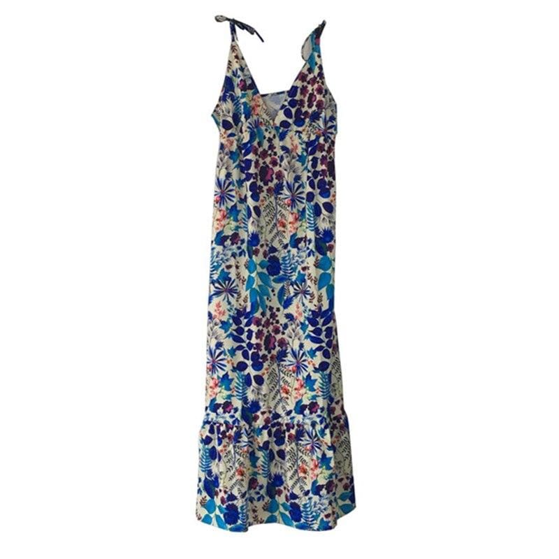 New  Beach Strappy V-neck Dress Ladies Boho Floral Sundress Holiday Beach Sundress Clothes Mssaz Desses