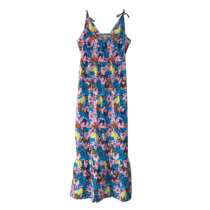 New  Beach Strappy V-neck Dress Ladies Boho Floral Sundress Holiday Beach Sundress Clothes Mssaz Desses