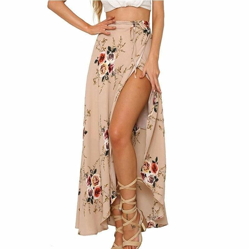 New  Hight Waist Maxi Skirt Ladies Pleated Beach Long Casual Boho Floral Skirt Sundress Mssaz Desses