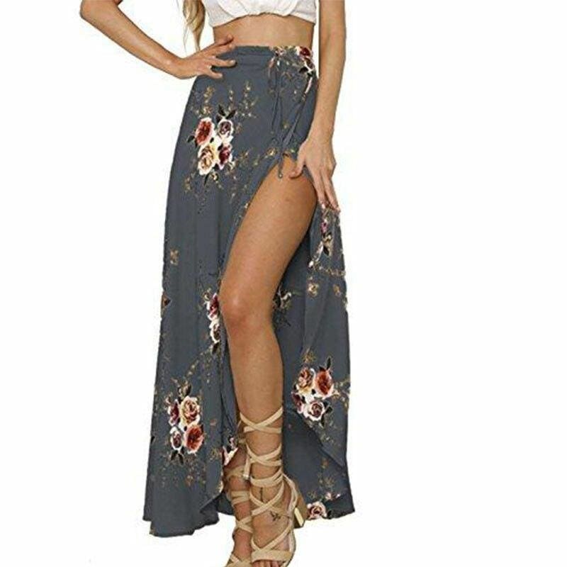 New  Hight Waist Maxi Skirt Ladies Pleated Beach Long Casual Boho Floral Skirt Sundress Mssaz Desses