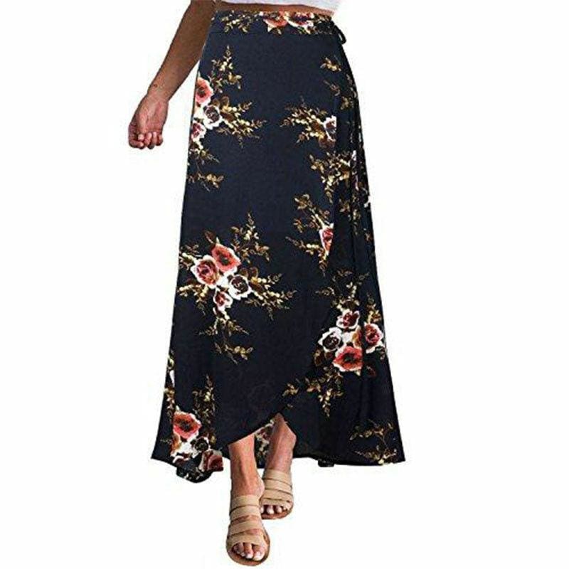 New  Hight Waist Maxi Skirt Ladies Pleated Beach Long Casual Boho Floral Skirt Sundress Mssaz Desses