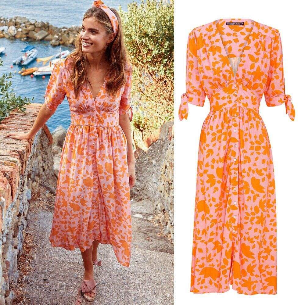New Sweet Boho Floral Maxi Dress  Retro Short Sleeve Draped Bandage Dresses Lady Party Beach Sundress Vestidos Mssaz Desses