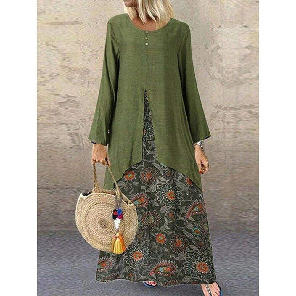 New Peasant Ethnic Boho Long Shirt Vest Dress  Casual Long Sleeve Loose Kaftan Maxi Dress Sundress Plus Size Mssaz Desses