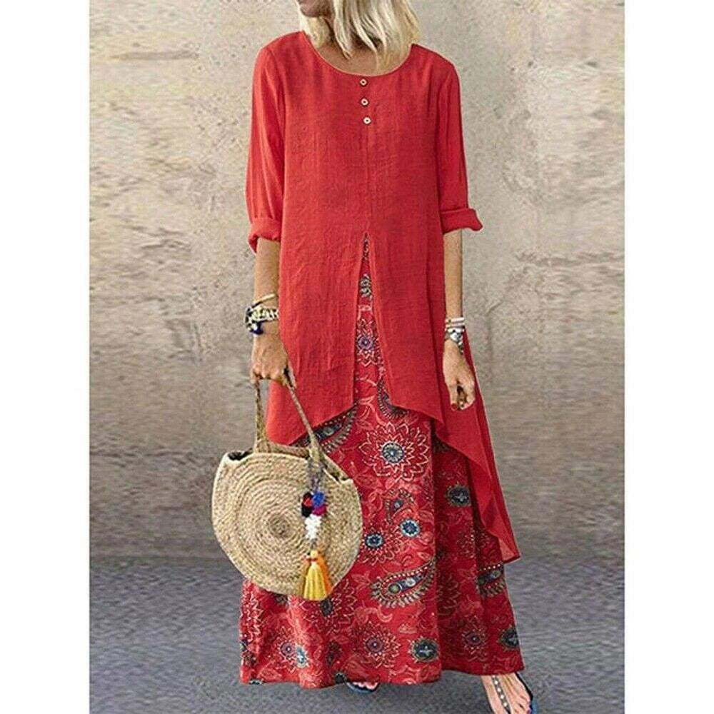 New Peasant Ethnic Boho Long Shirt Vest Dress  Casual Long Sleeve Loose Kaftan Maxi Dress Sundress Plus Size Mssaz Desses