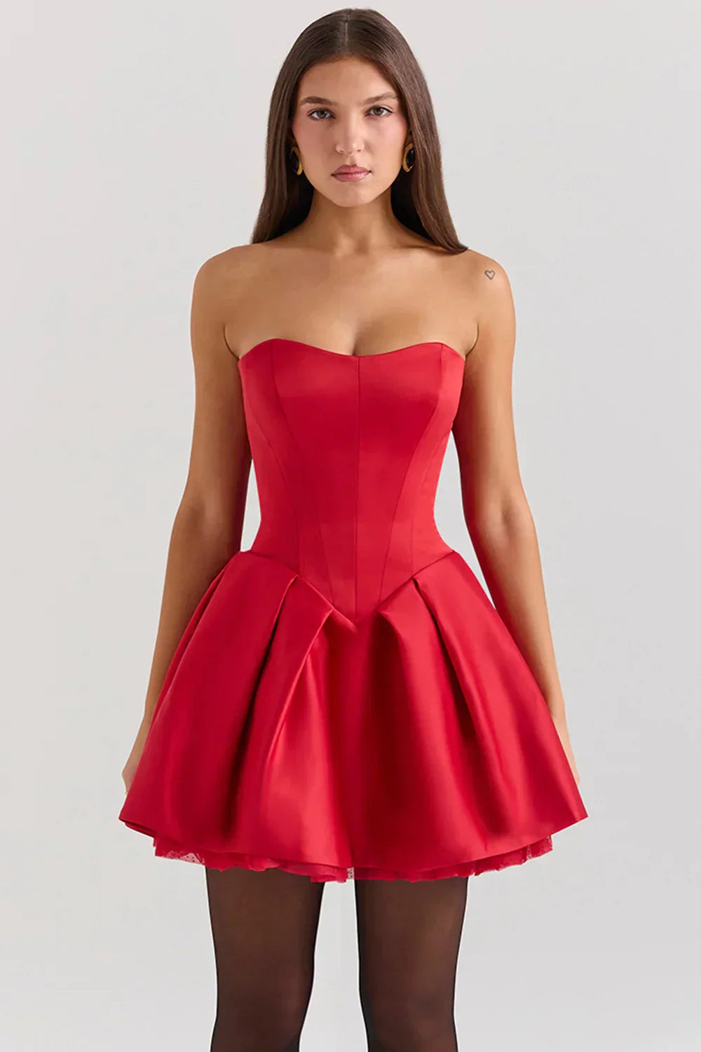 Red Satin Detachable Bow Mini Dress Mssaz Desses