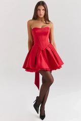 Red Satin Detachable Bow Mini Dress Mssaz Desses