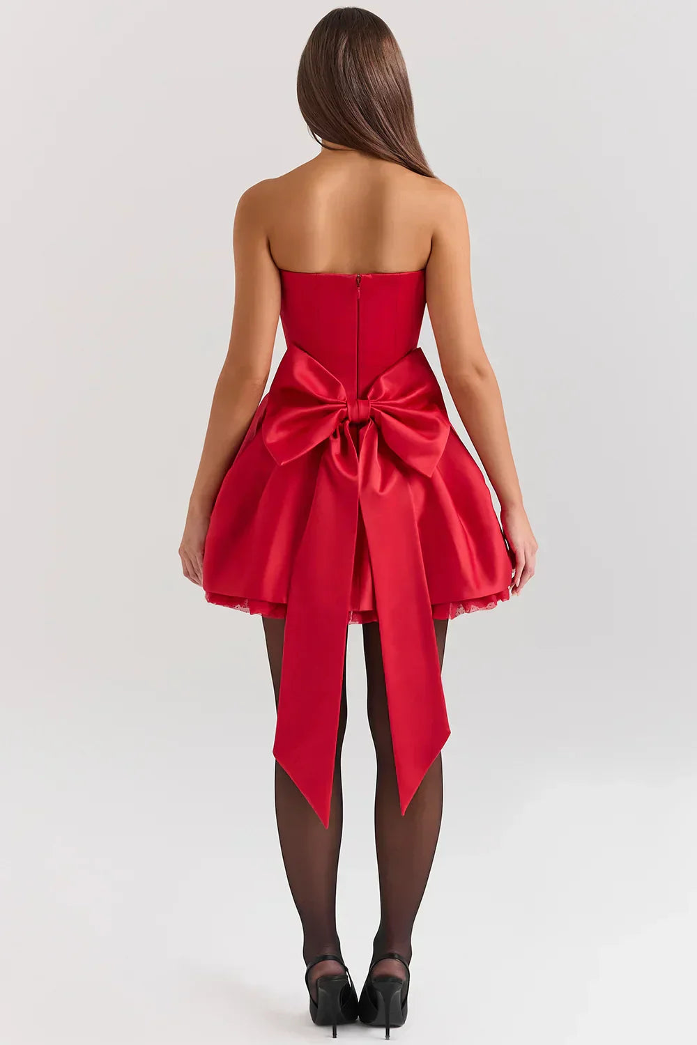 Red Satin Detachable Bow Mini Dress Mssaz Desses