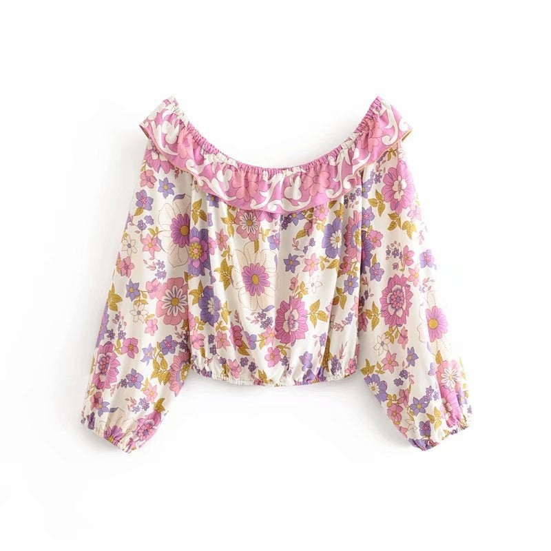 Off Shoulder Floral Printed Bohemian Blouse Mssza