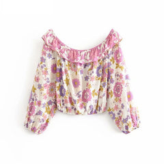 Off Shoulder Floral Printed Bohemian Blouse Mssza
