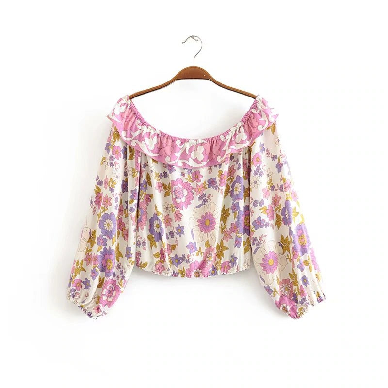 Off Shoulder Floral Printed Bohemian Blouse Mssza