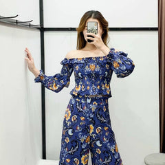 Off Shoulder Ruffles Floral Print Bohemian Short Blouse Mssza