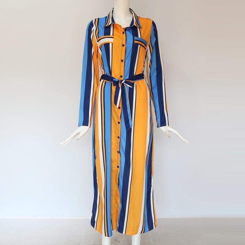 Office Ladies Stripe Shirt Dress Chiffon Casual Long Sleeve Dress Mssaz Desses