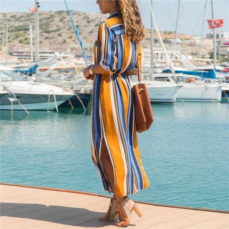 Office Ladies Stripe Shirt Dress Chiffon Casual Long Sleeve Dress Mssaz Desses