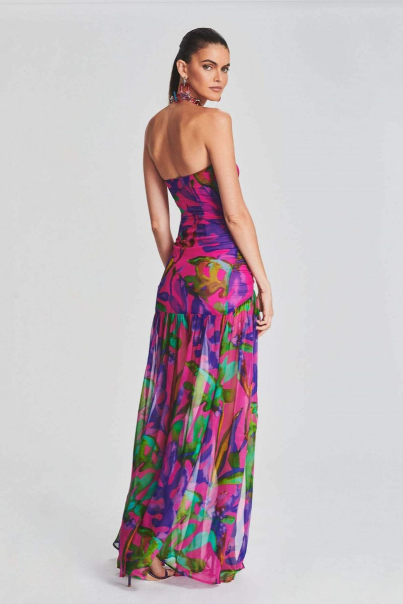 Pam Printed Strapless Slit Maxi Dress Mssaz Desses