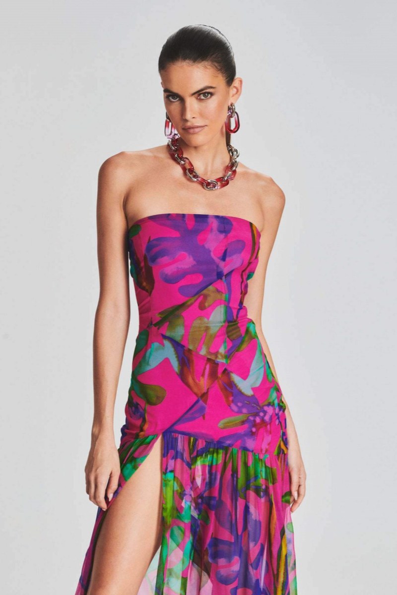 Pam Printed Strapless Slit Maxi Dress Mssaz Desses