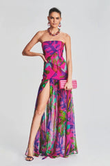 Pam Printed Strapless Slit Maxi Dress Mssaz Desses