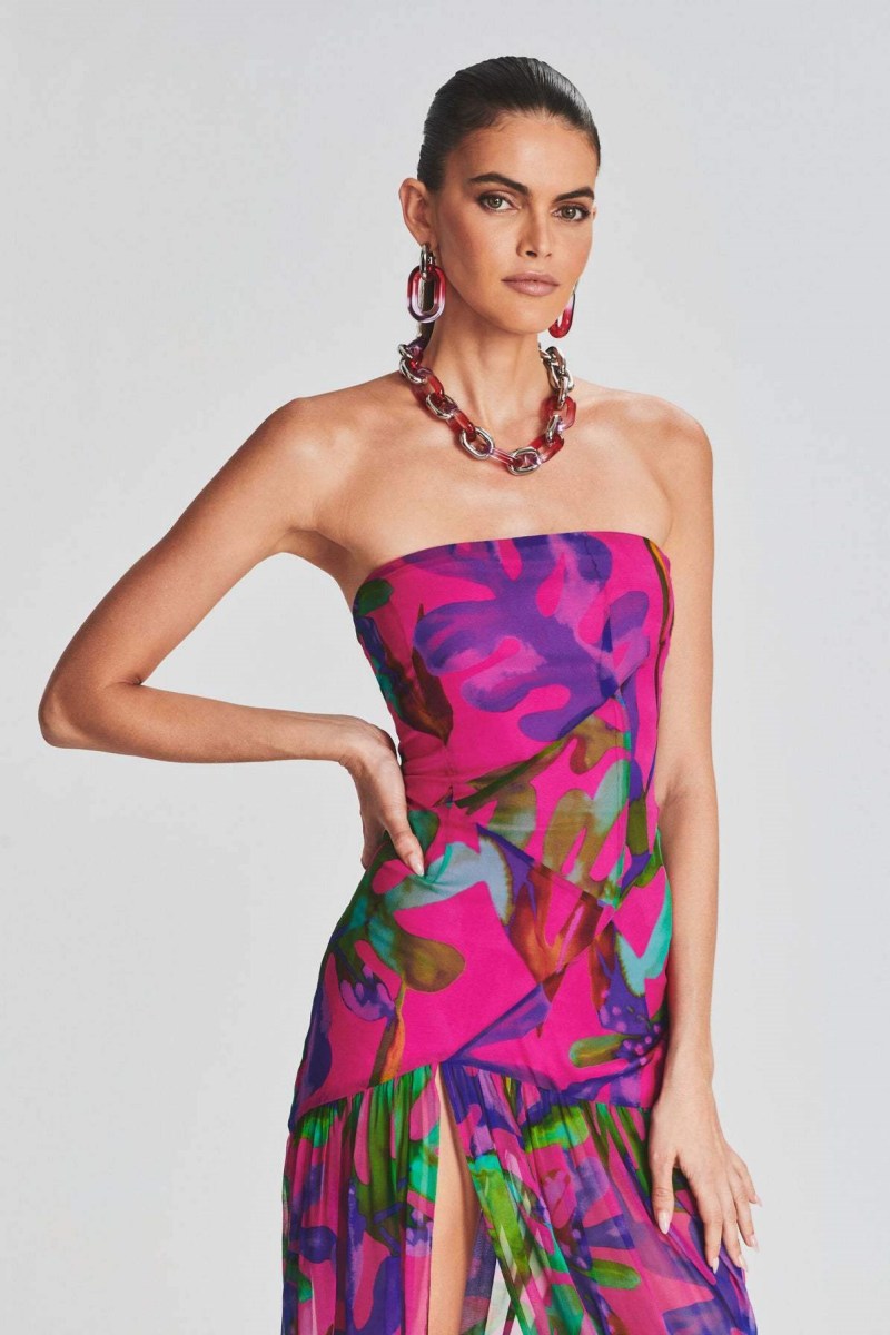 Pam Printed Strapless Slit Maxi Dress Mssaz Desses