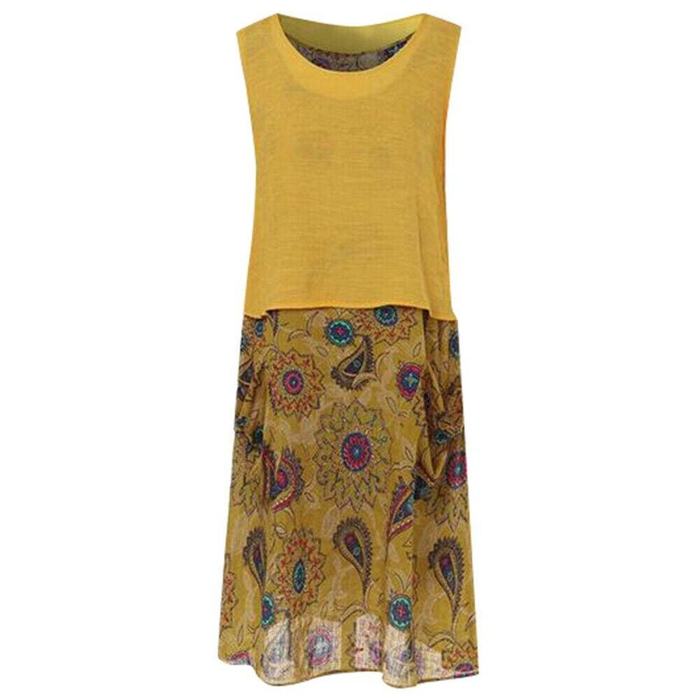 Plus Size Bohemian 2 Pcs Casual Set  Sleeveless T-shirt Tee Top + Floral Dress Skirt Beach Holiday Suit Mssaz Desses