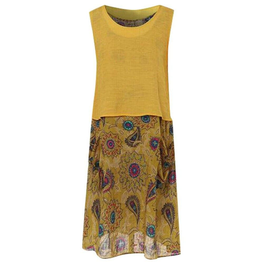 Plus Size Bohemian 2 Pcs Casual Set  Sleeveless T-shirt Tee Top + Floral Dress Skirt Beach Holiday Suit Mssaz Desses
