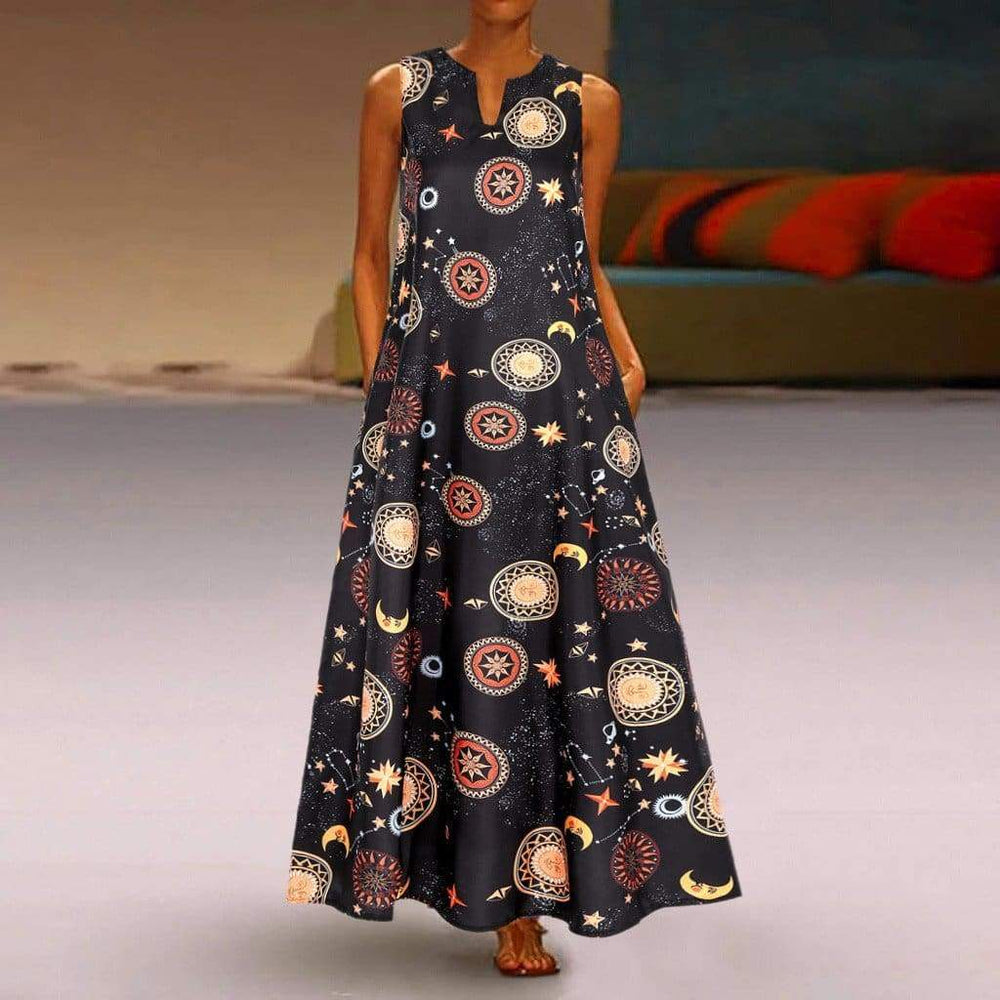 Printed Bohemian Ethnic Style Beach Maxi Dress Mssaz Desses