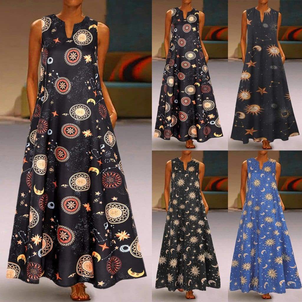 Printed Bohemian Ethnic Style Beach Maxi Dress Mssaz Desses
