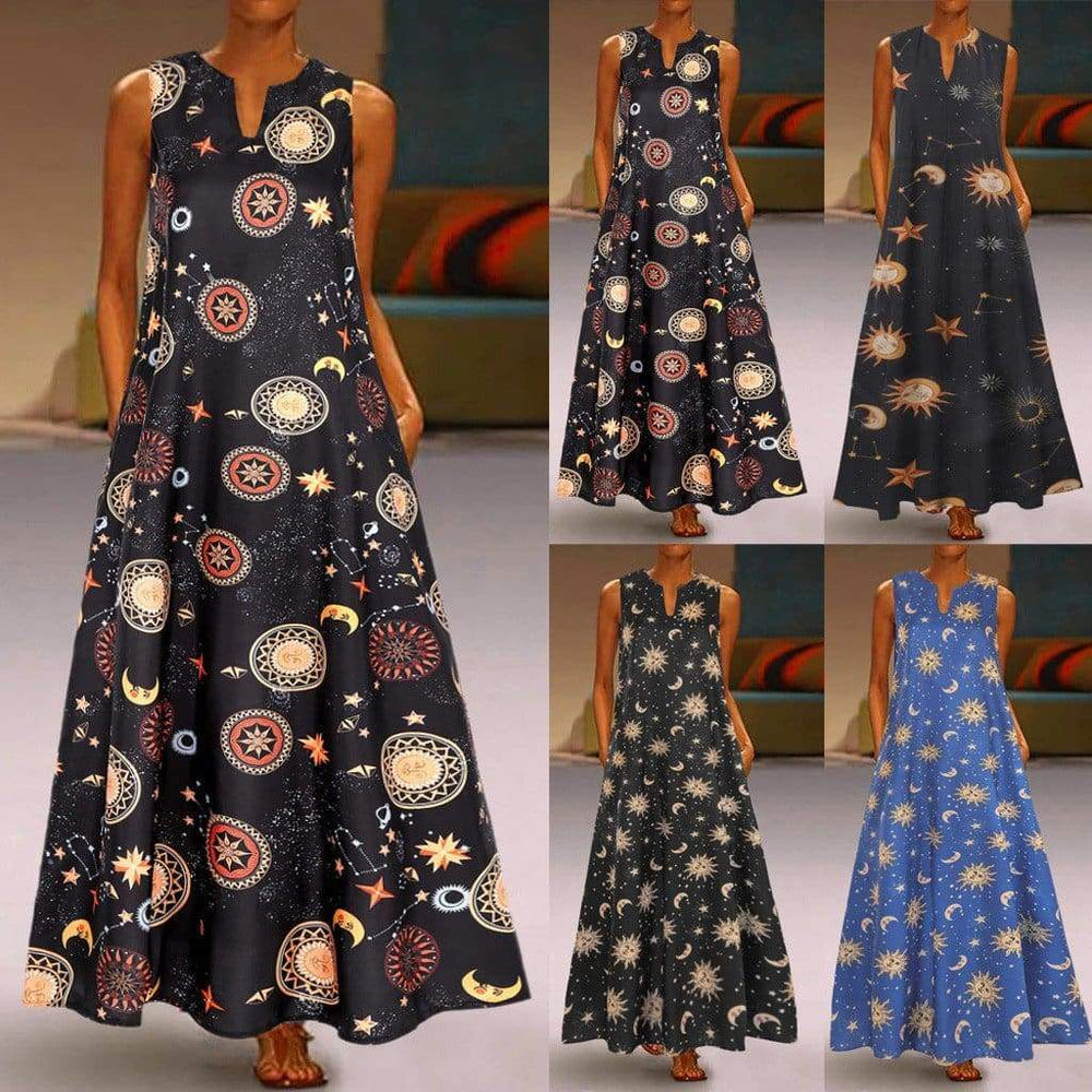 Printed Bohemian Ethnic Style Beach Maxi Dress Mssaz Desses